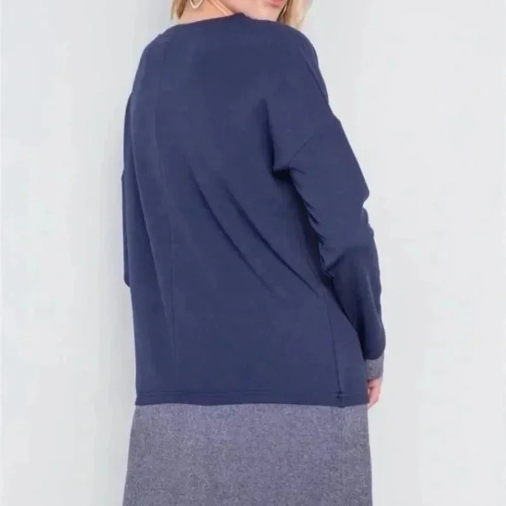 Love Riche | Navy Knit Combo Long Sleeve Sweater Dress